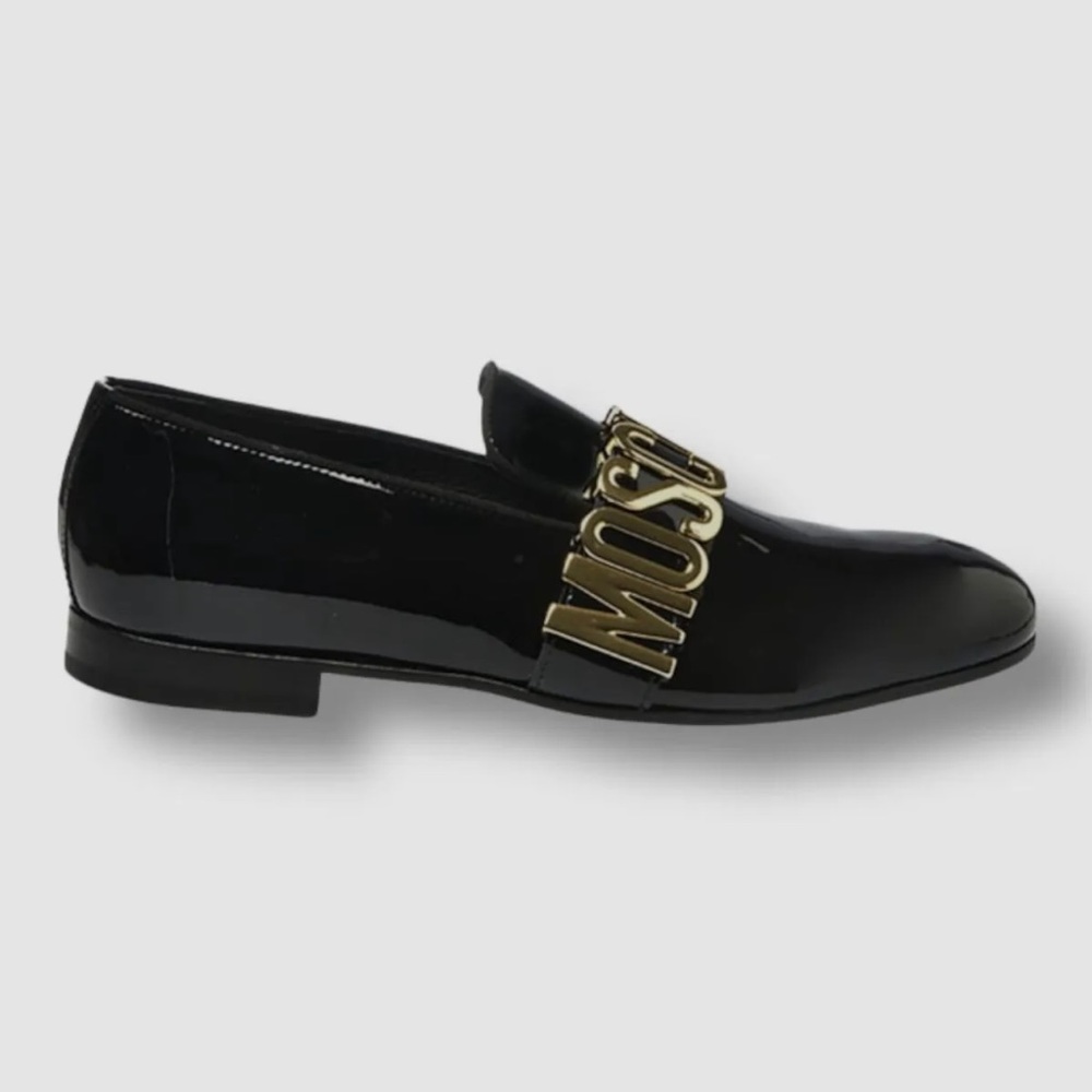 MOSCHINO Men’s Black Logo slip-on Loafers,  Size EU 44 / US 11